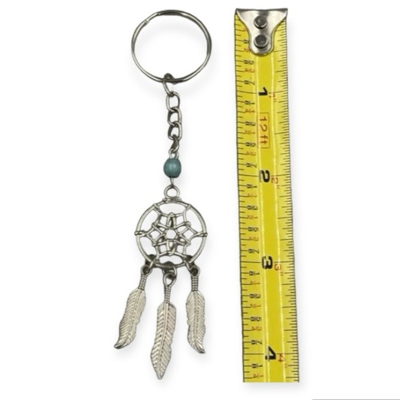 Dream Catcher Key Chain Silver Tone Simulated Turquoise Dangle Feathers VTG 70’s - Picture 4 of 12